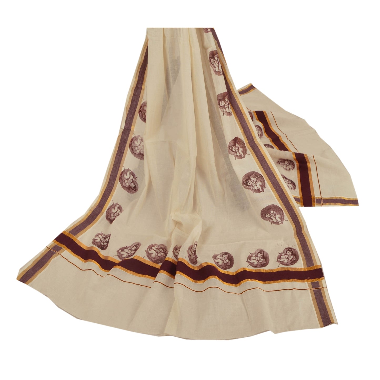 Sanskriti Vintage Dupatta Long Stole Cotton Cream Digital Printed Wrap Scarves