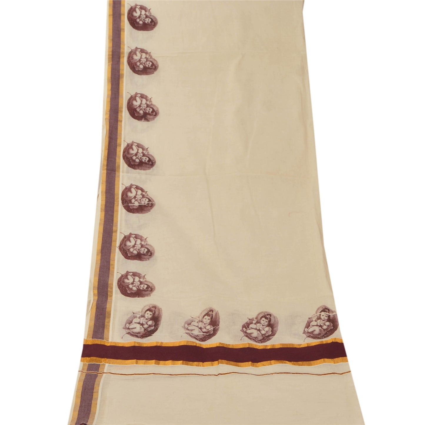 Sanskriti Vintage Dupatta Long Stole Cotton Cream Digital Printed Wrap Scarves