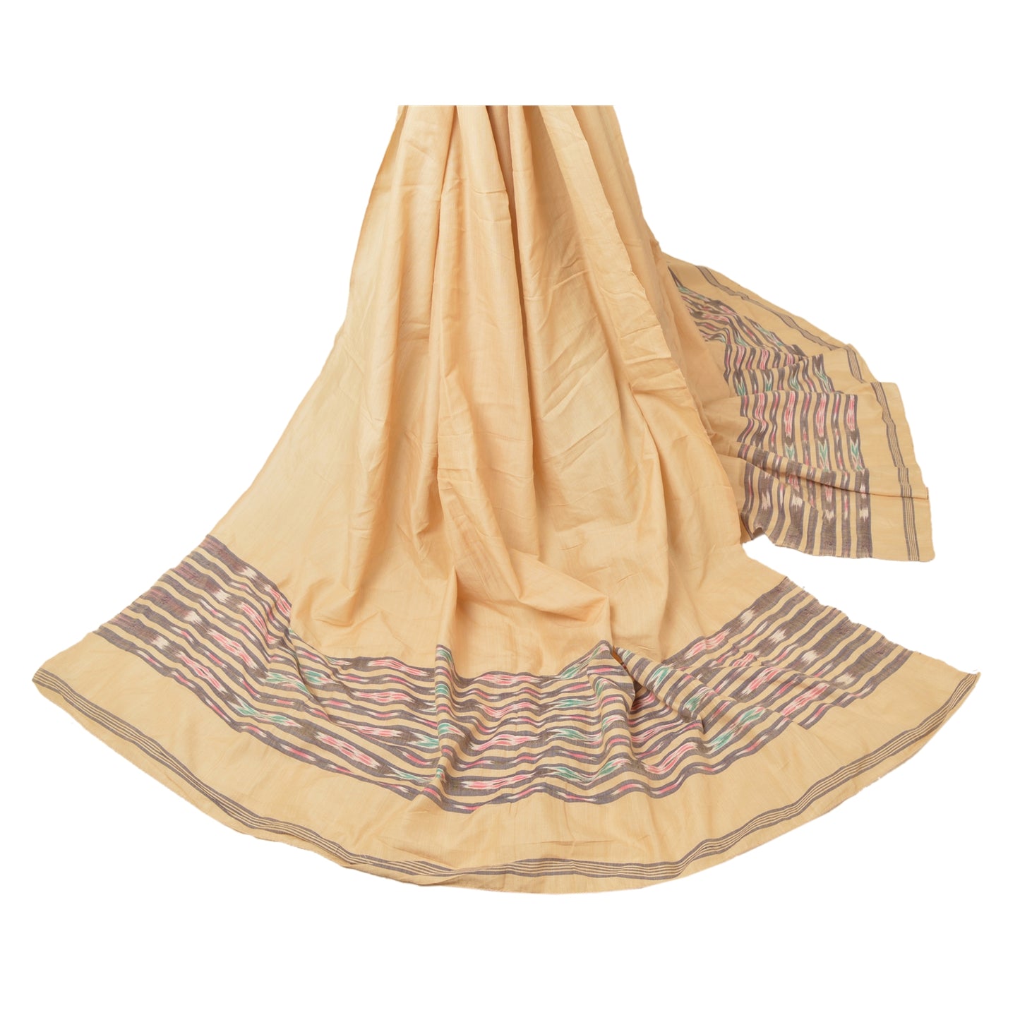 Sanskriti Vintage Dupatta Long Stole Cotton Cream Shawl Woven Patola Ikat Hijab