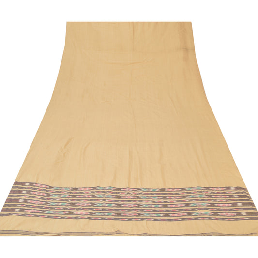 Sanskriti Vintage Dupatta Long Stole Cotton Cream Shawl Woven Patola Ikat Hijab