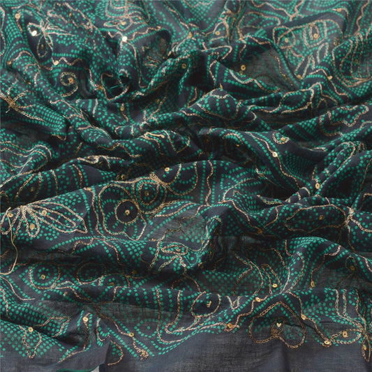 Sanskriti Vintage Dupatta Long Stole Black Pure Cotton Hand Beaded Scarves Shawl