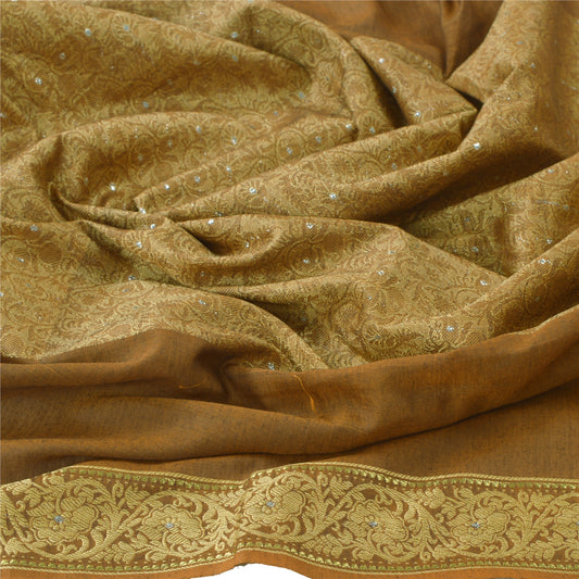 Sanskriti Vintage Dupatta Long Stole Pure Cotton Brown Woven Scarves Shawl Veil