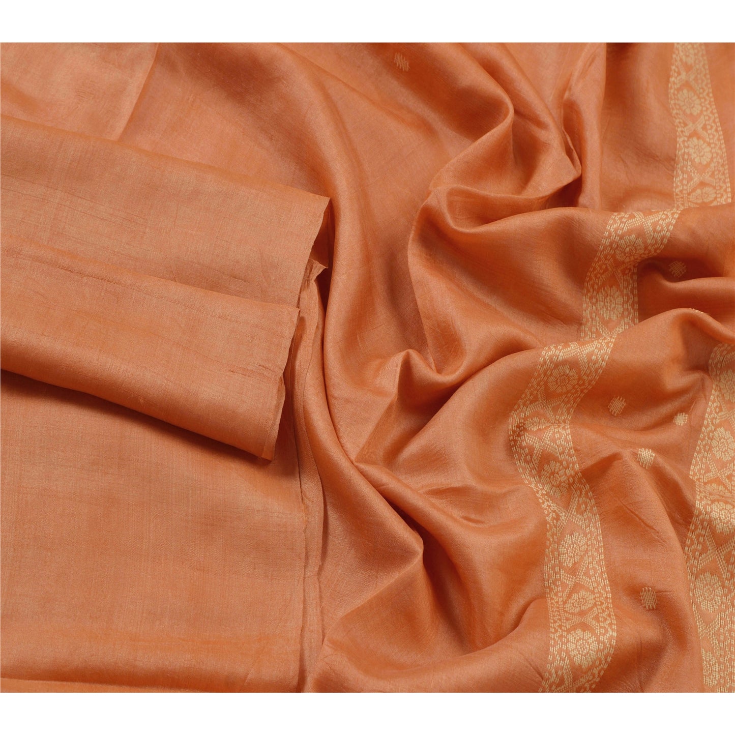Sanskriti Vintage Dupatta Long Stole Pure Silk Peach Woven Scarves Shawl Veil
