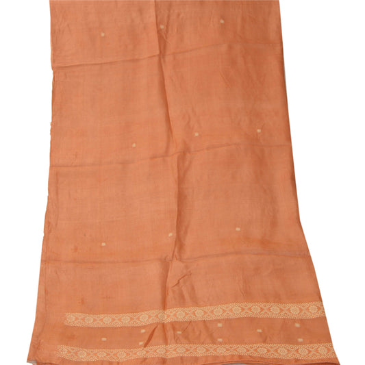 Sanskriti Vintage Dupatta Long Stole Pure Silk Peach Woven Scarves Shawl Veil