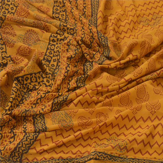 Sanskriti Vintage Dupatta Long Stole Pure Cotton Yellow Block Printed Scarves