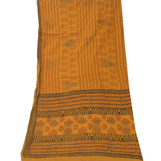 Sanskriti Vintage Dupatta Lang Stole Ren Bomuld Gule Bloktrykte Tørklæder