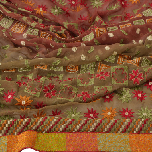 Sanskriti Vintage Dupatta Long Stole Pure Georgette Silk Purple Embroidered Veil