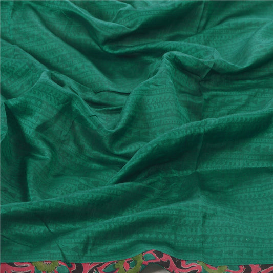 Sanskriti Vintage Dupatta Long Stole Blend Silk Green Printed Wrap Scarves Hijab