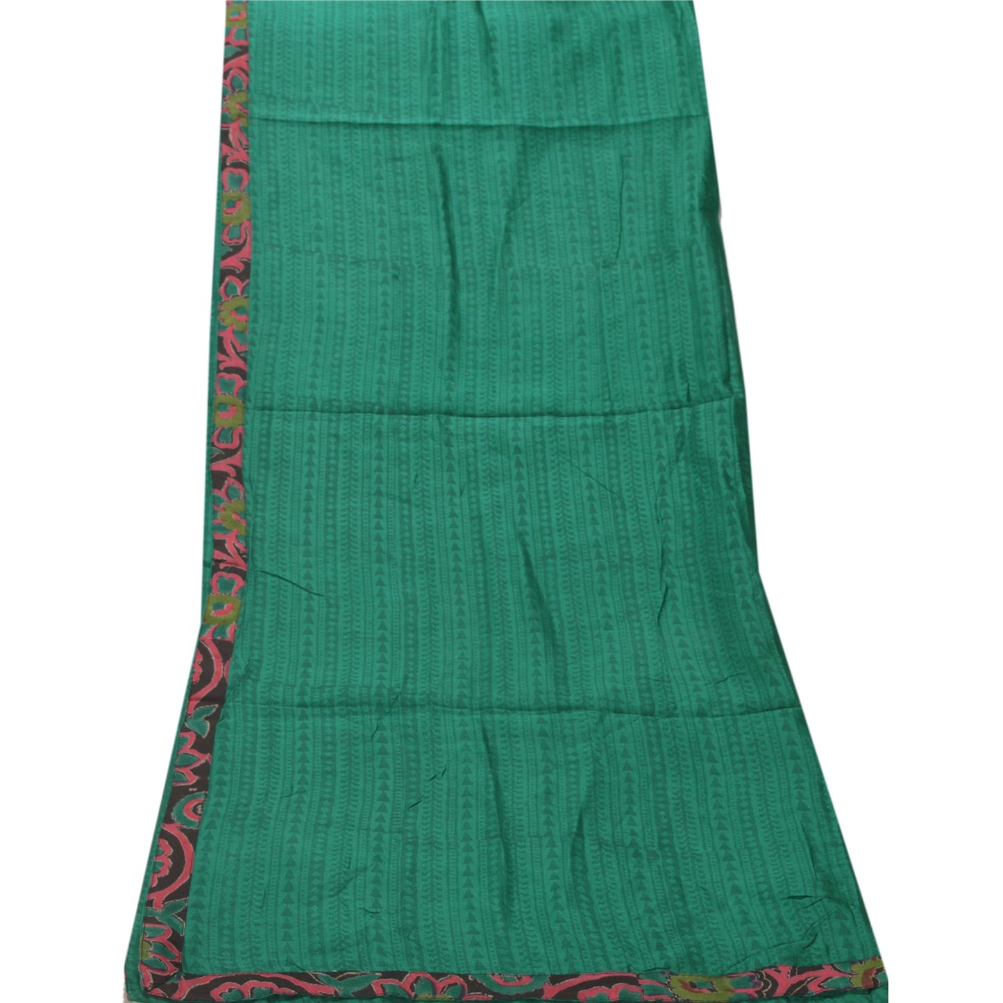 Sanskriti Vintage Dupatta Long Stole Blend Silk Green Printed Wrap Scarves Hijab