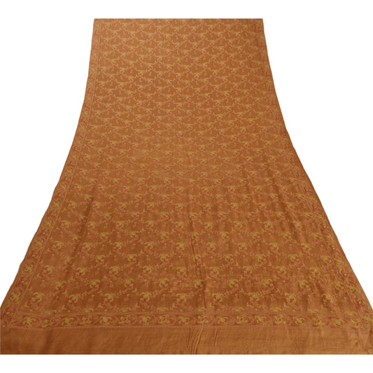Sanskriti Vintage Dupatta Long Stole Pure Silk Brown Woven Scarves Shawl Veil