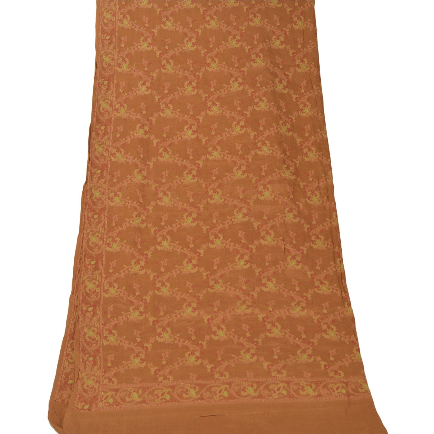 Sanskriti Vintage Dupatta Long Stole Pure Silk Brown Woven Scarves Shawl Veil