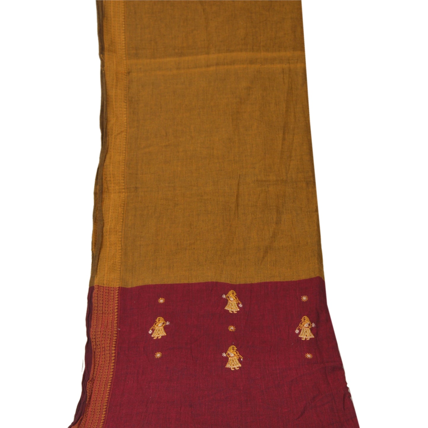 Sanskriti Vintage Dupatta Long Stole Pure Cotton Green Hand Embroidered Veil