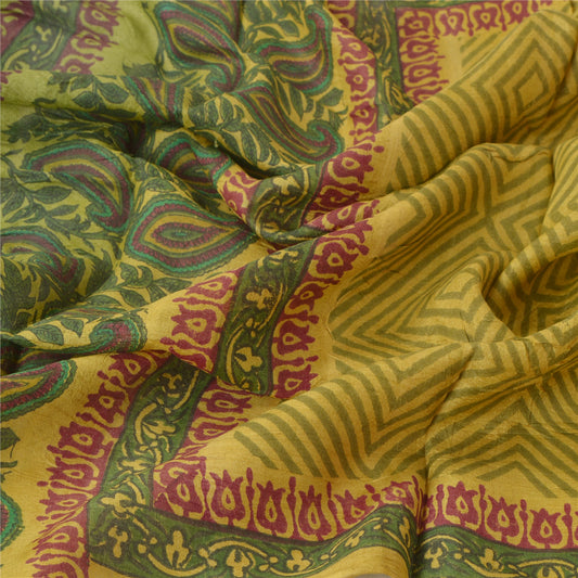 Sanskriti Vintage Dupatta Long Stole Pure Silk Green Hand Block Printed Scarves Wrap Hijab