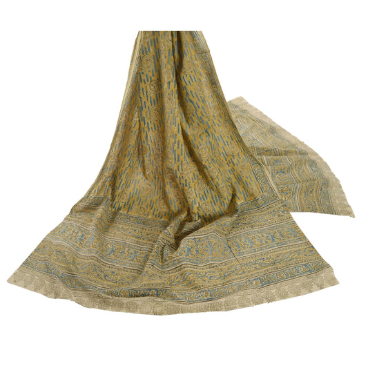 Sanskriti Vintage Dupatta Long Stole Pure Cotton Cream Handmade Kalmakari Scarf