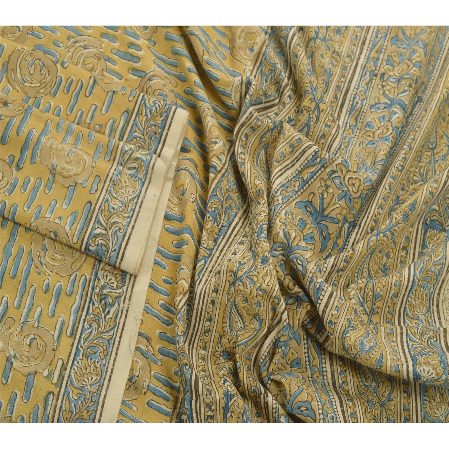 Sanskriti Vintage Dupatta Long Stole Pure Cotton Cream Block Printed Kalmakari
