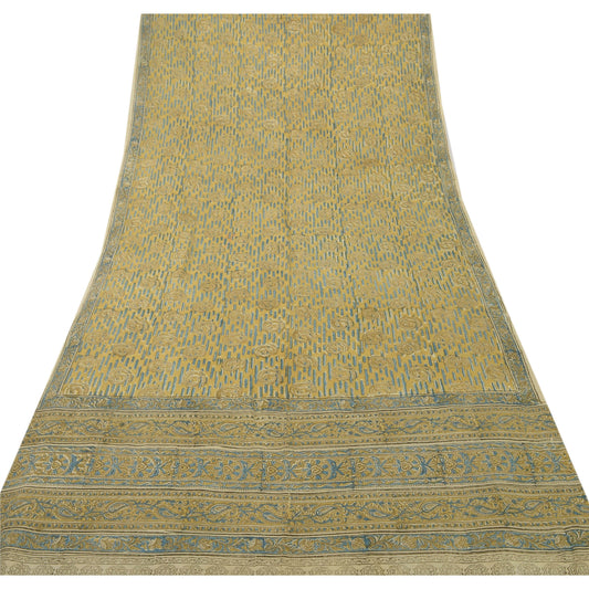 Sanskriti Vintage Dupatta Long Stole Pure Cotton Cream Block Printed Kalmakari