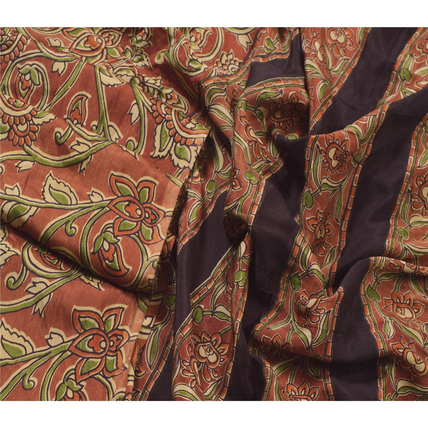 Sanskriti Vintage Dupatta Long Stole Pure Silk Brown Printed Scarves Wrap Veil