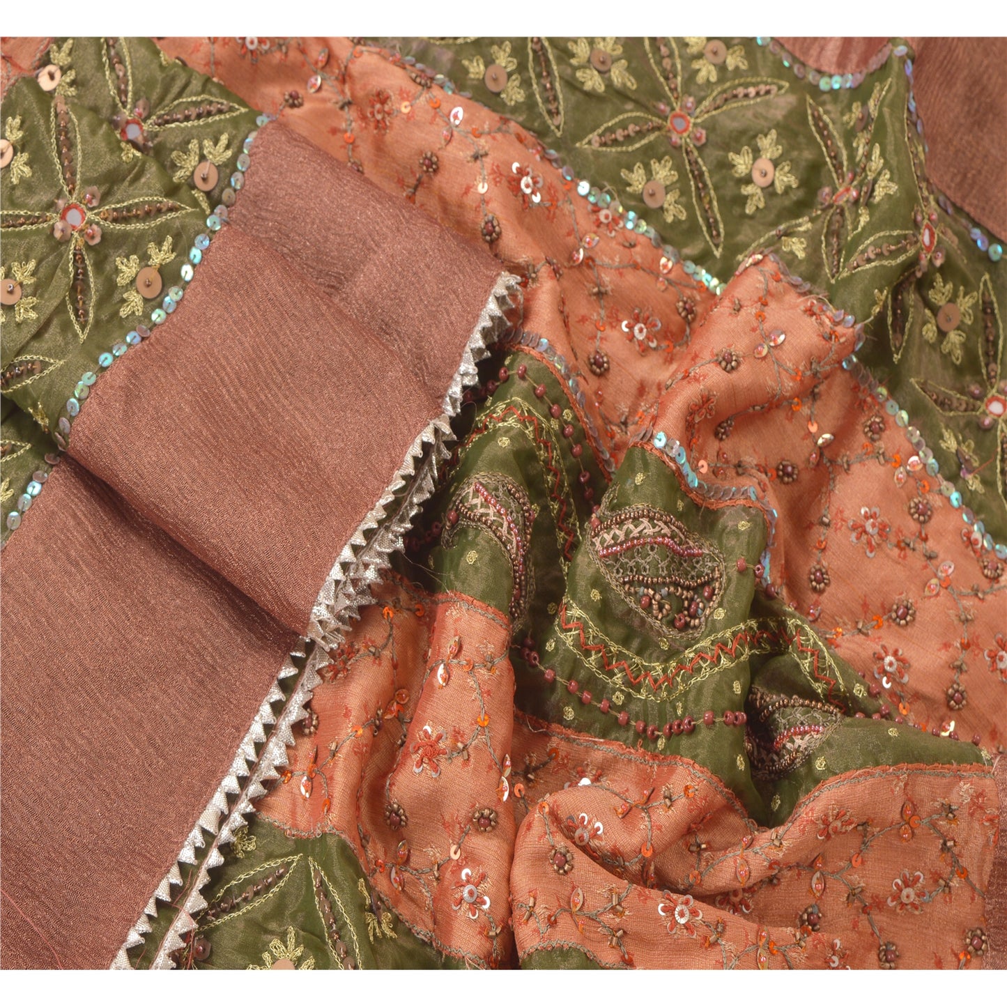 Санскритская винтажная дупатта длинная вуаль из искусственного шелка персикового цвета с бисером ручной работы
