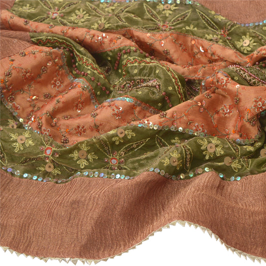 Sanskriti Vintage Dupatta Long Stole Art Silk Peach Hand Beaded Patch Work Veil