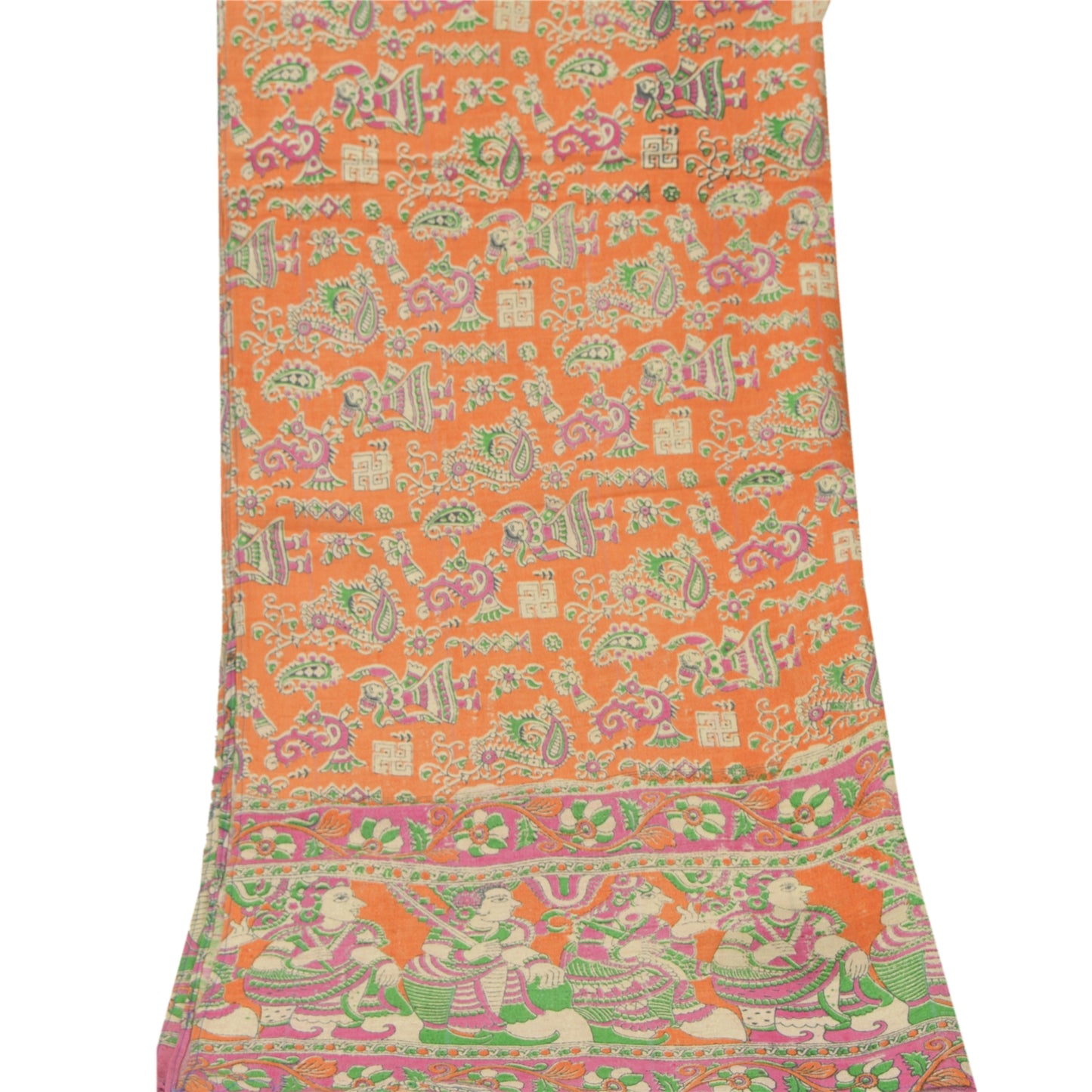 Sanskriti Vintage Dupatta Long Stole Shawl Handmade Pattachitra Orange Odisha