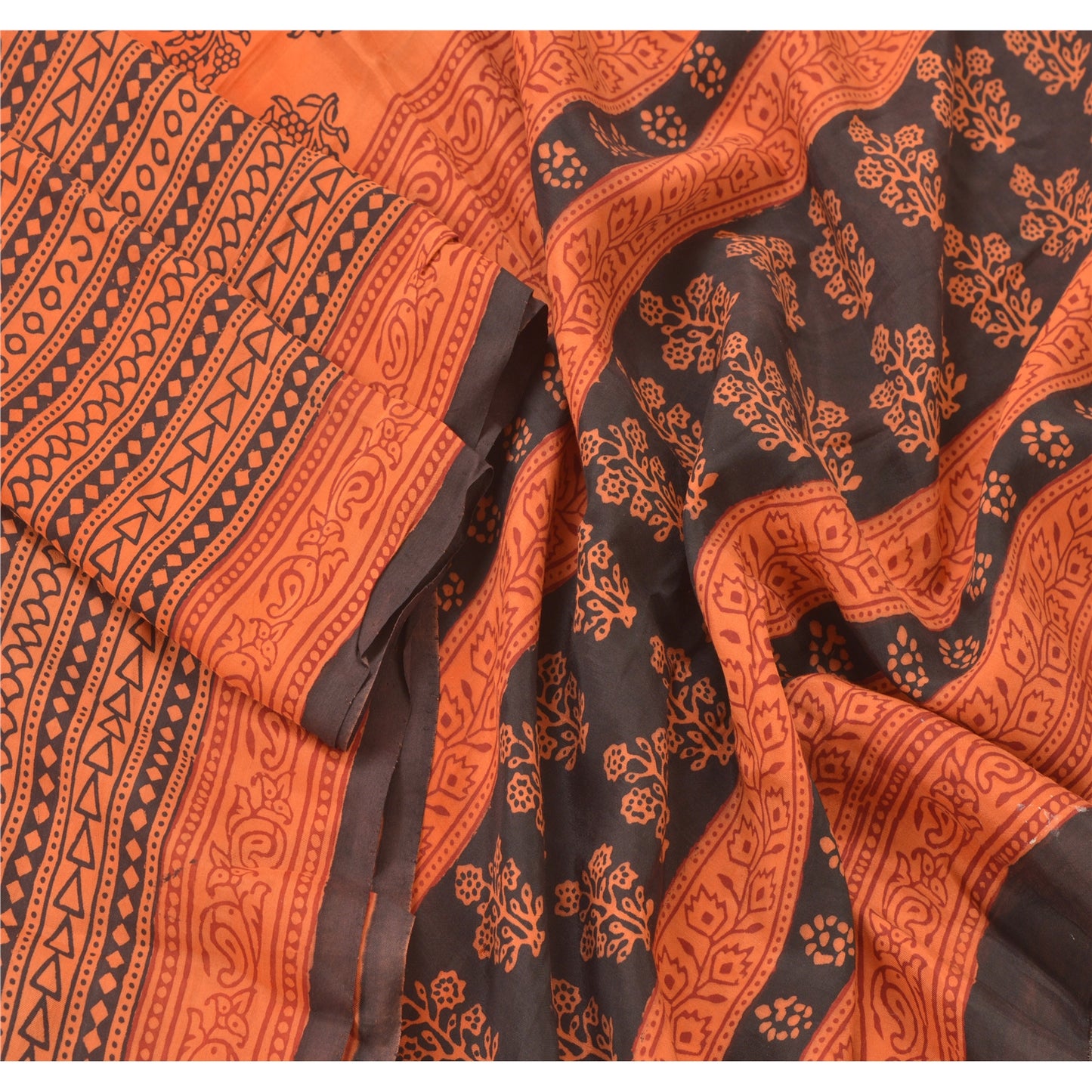 Sanskriti Vintage Dupatta Long Stole Pure Silk Peach Block Printed Scarves Veil