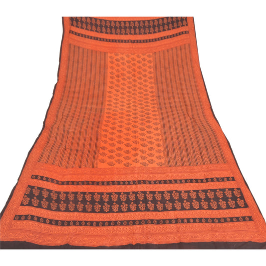 Sanskriti Vintage Dupatta Long Stole Pure Silk Peach Block Printed Scarves Veil