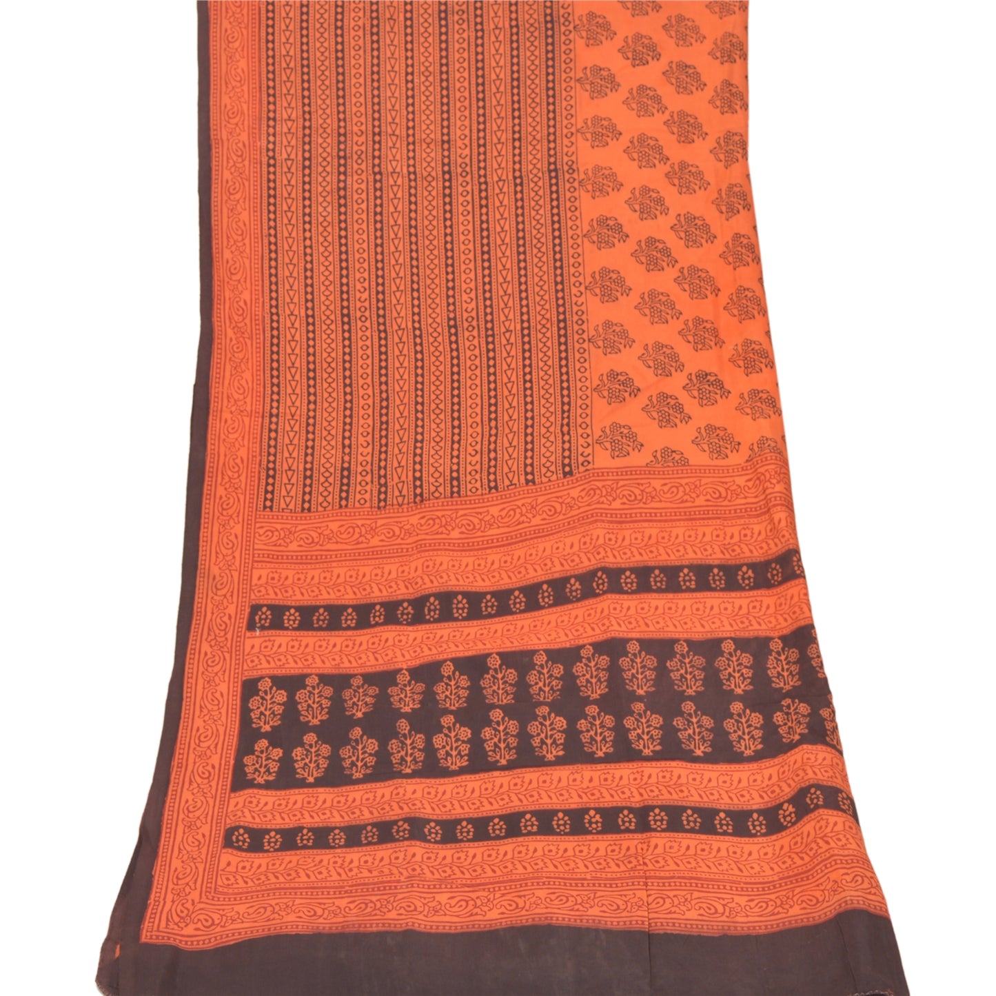 Sanskriti Vintage Dupatta Long Stole Pure Silk Peach Hand Block Printed Scarves
