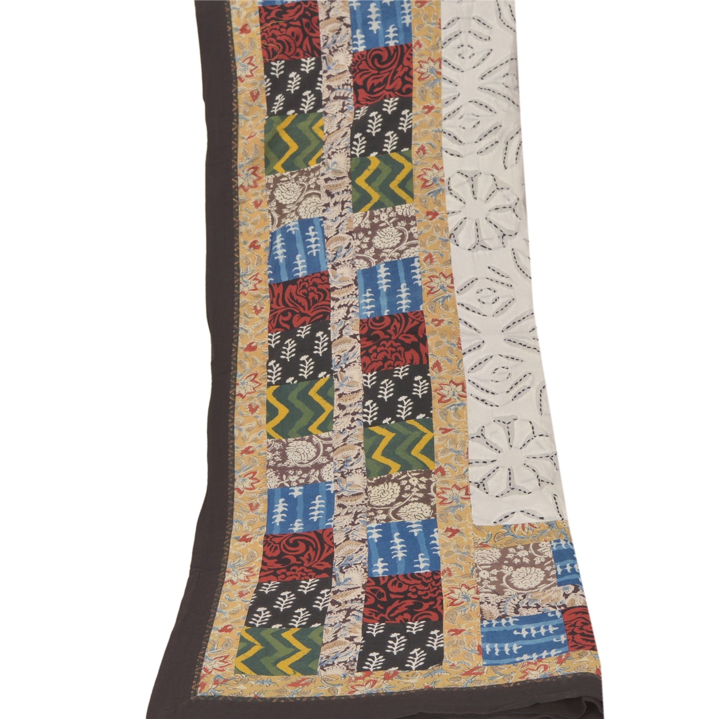 Sanskriti Vintage Dupatta Long Stole Pure Cotton White Block Printed Kalmakari