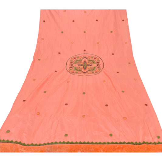 Sanskriti Vintage Dupatta Long Stole Pure Silk Peach Hand Beaded Hijab Wrap Veil