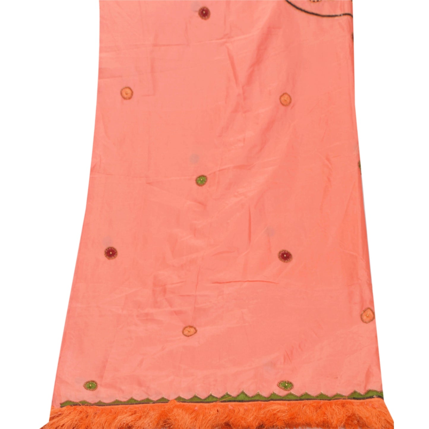 Sanskriti Vintage Dupatta Long Stole Pure Silk Peach Hand Beaded Hijab Wrap Veil