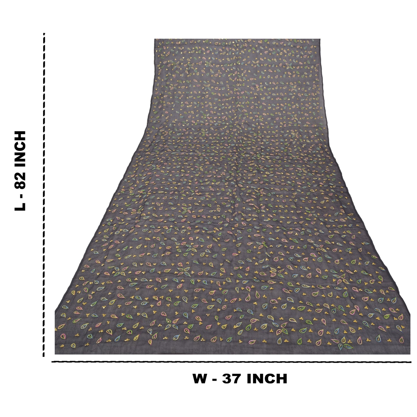 Sanskriti Vintage Dupatta Long Stole 100% Pure Cotton Black Hand Beaded Veil