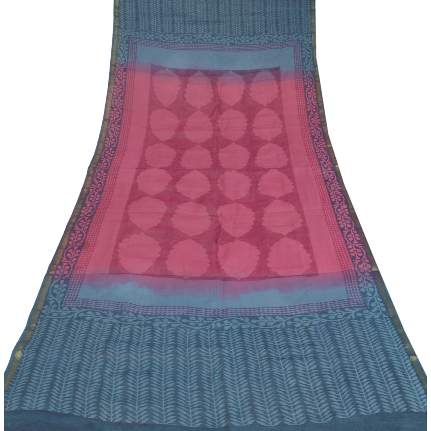 Sanskriti Vintage Dupatta Long Stole Chanderi Pink Wrap Scarves Printed Hijab