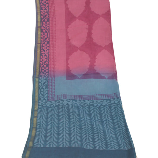 Sanskriti Vintage Dupatta Long Stole Chanderi Pink Wrap Scarves Printed Hijab