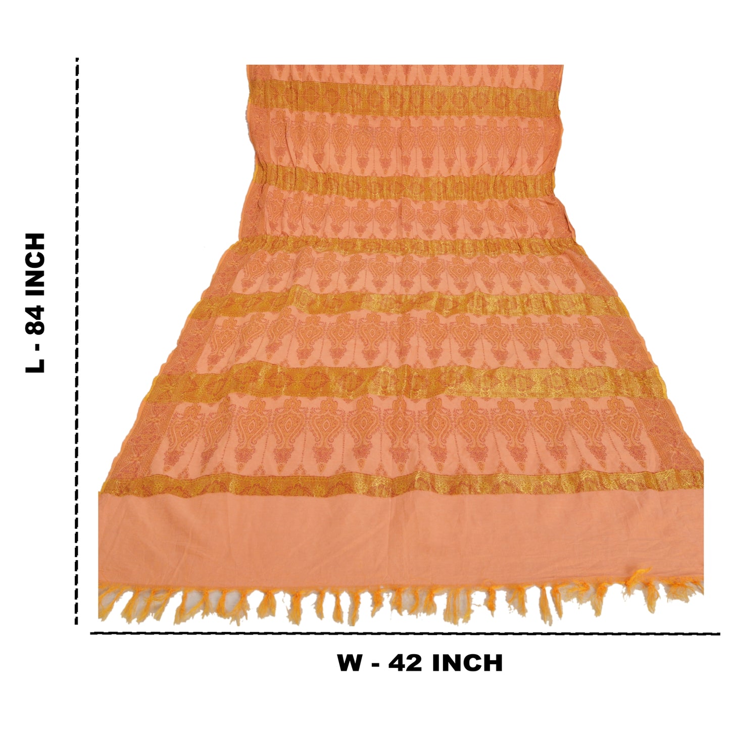 Sanskriti Vintage Dupatta Long Stole 100% Pure Cotton Peach Shawl Woven Scarves