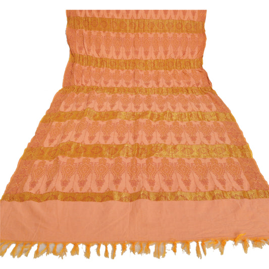 Sanskriti Vintage Dupatta Long Stole 100% Pure Cotton Peach Shawl Woven Scarves