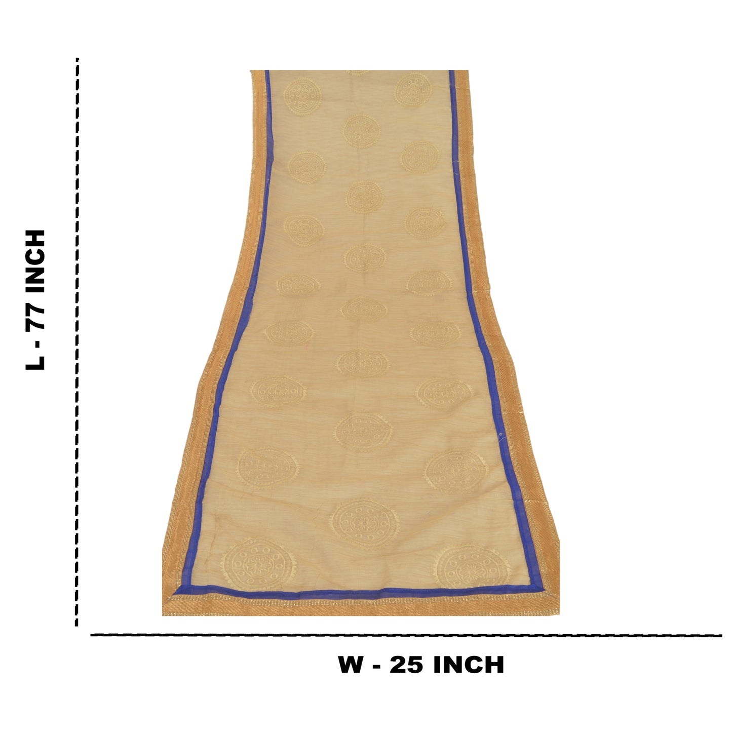 Sanskriti Vintage Dupatta Long Stole Net Mesh Cream Embroidered Patch Work Veil