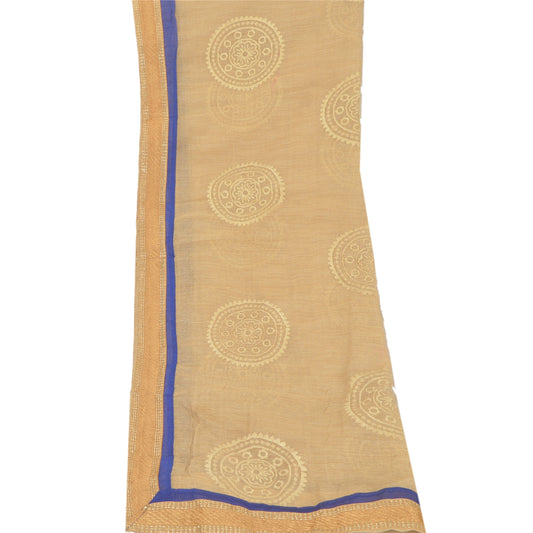 Sanskriti Vintage Dupatta Long Stole Net Mesh Cream Embroidered Patch Work Veil