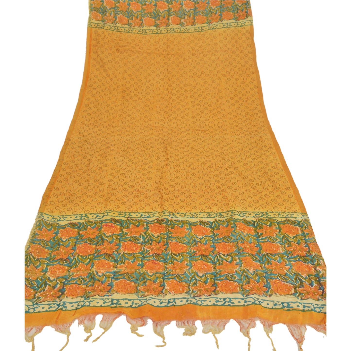 Sanskriti Vintage Dupatta Long Stole 100% Pure Chanderi Silk Yellow Printed Veil