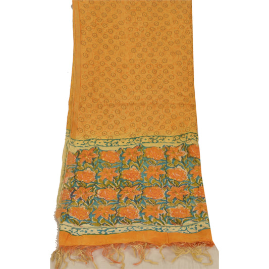 Sanskriti Vintage Dupatta Long Stole 100% Pure Chanderi Silk Yellow Printed Veil