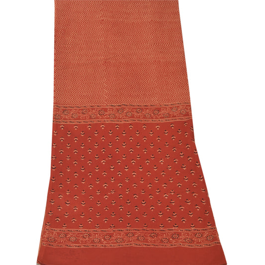 Sanskriti Vintage Dupatta Long Stole Pure Cotton Brick Red Block Printed Hijab