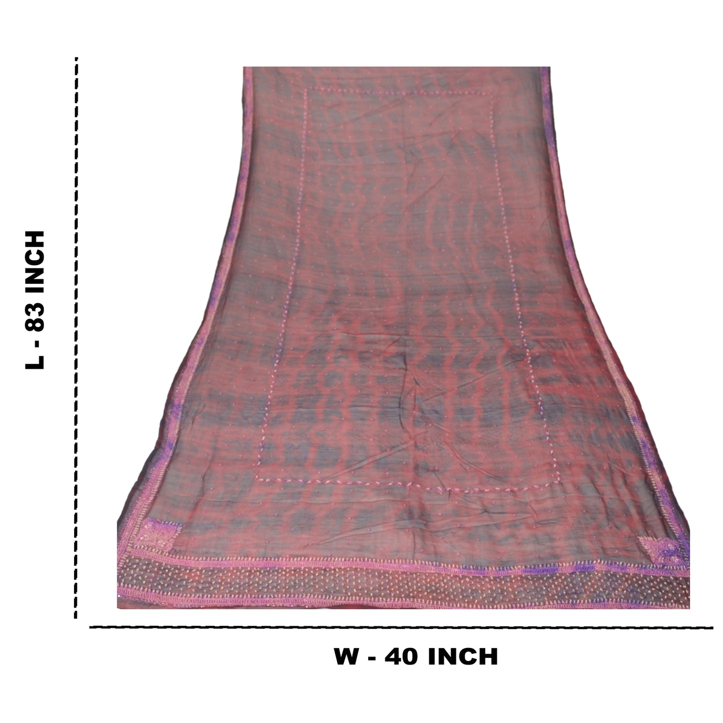 Sanskriti Vintage Dupatta Long Stole Pure Chiffon Silk Hand Beaded Tie- Dye Veil