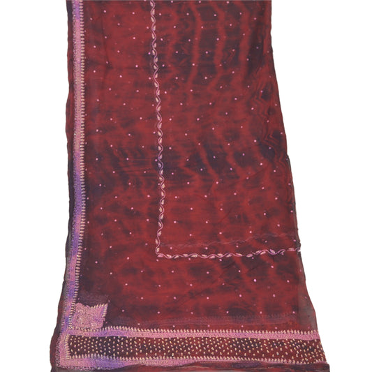 Sanskriti Vintage Dupatta Long Stole Pure Chiffon Silk Hand Beaded Tie- Dye Veil