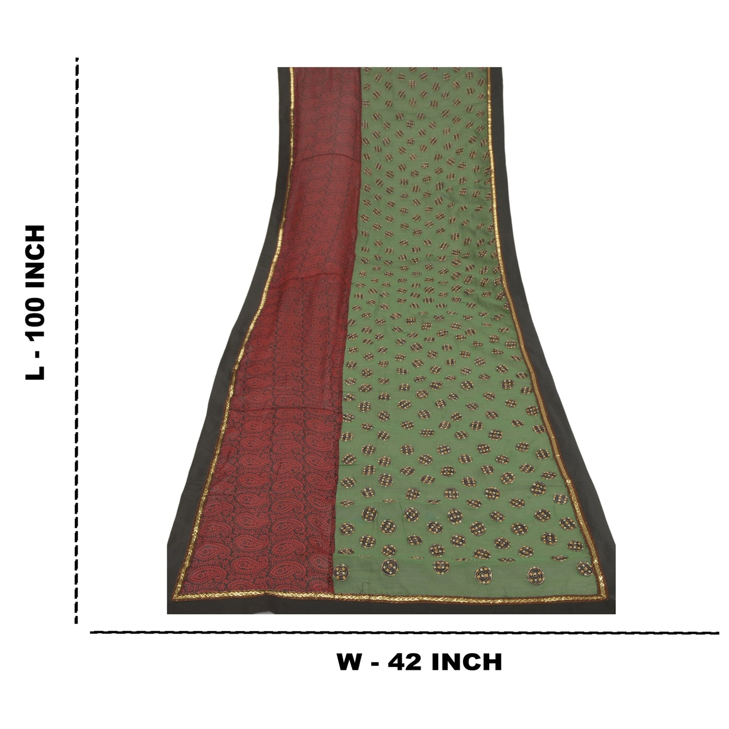 Sanskriti Vintage Dupatta Long Stole Chanderi Green Hijab Embroidered Veil