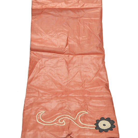 Sanskriti Vintage Dupatta Long Stole Pure Silk Dark Peach Scarves Embroidered