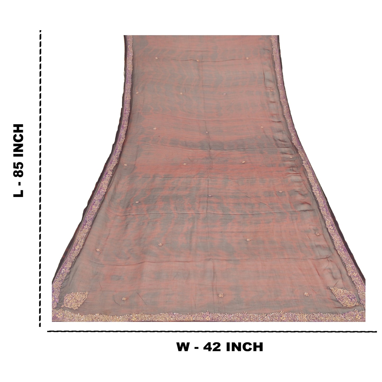 Sanskriti Vintage Dupatta Long Stole Pure Chiffon Silk Hand Beaded Tie- Dye Veil