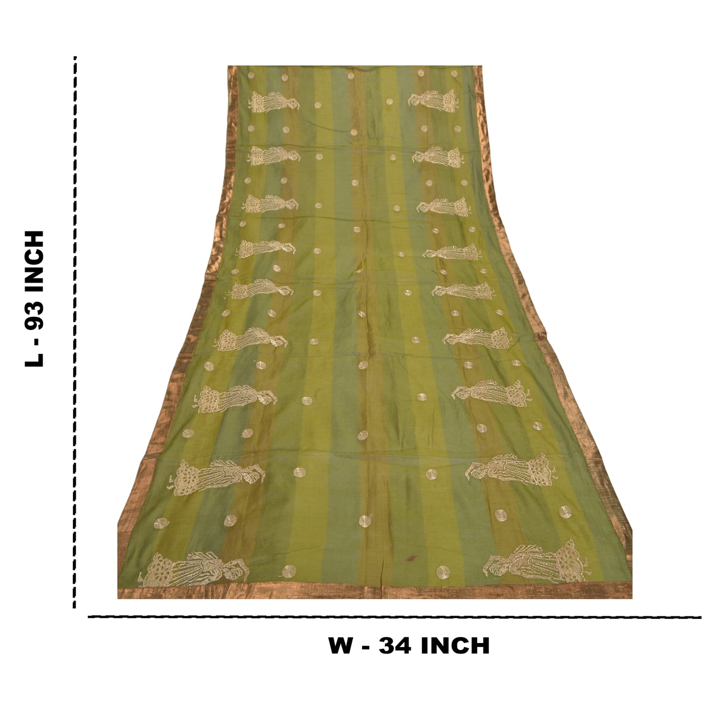 Sanskriti Vintage Dupatta Long Stole Chanderi Green Embroidered Human Hijab