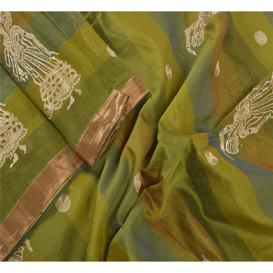 Sanskriti Vintage Dupatta Long Stole Chanderi Green Embroidered Human Hijab