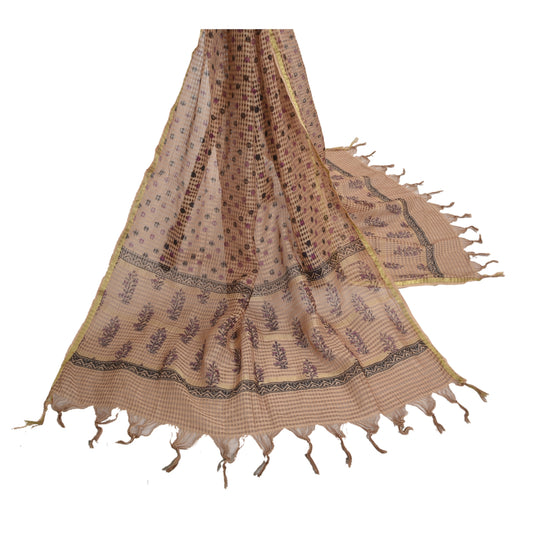 Sanskriti Vintage Dupatta Long Stole Cotton Brown Printed & Woven Kota Scarves