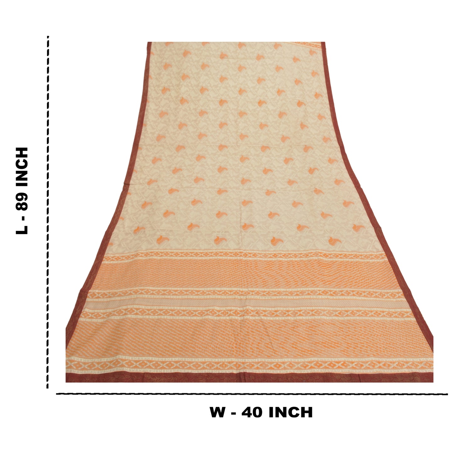 Sanskriti Vintage Dupatta Long Stole Cream Cotton Shawl Printed Work Scarves