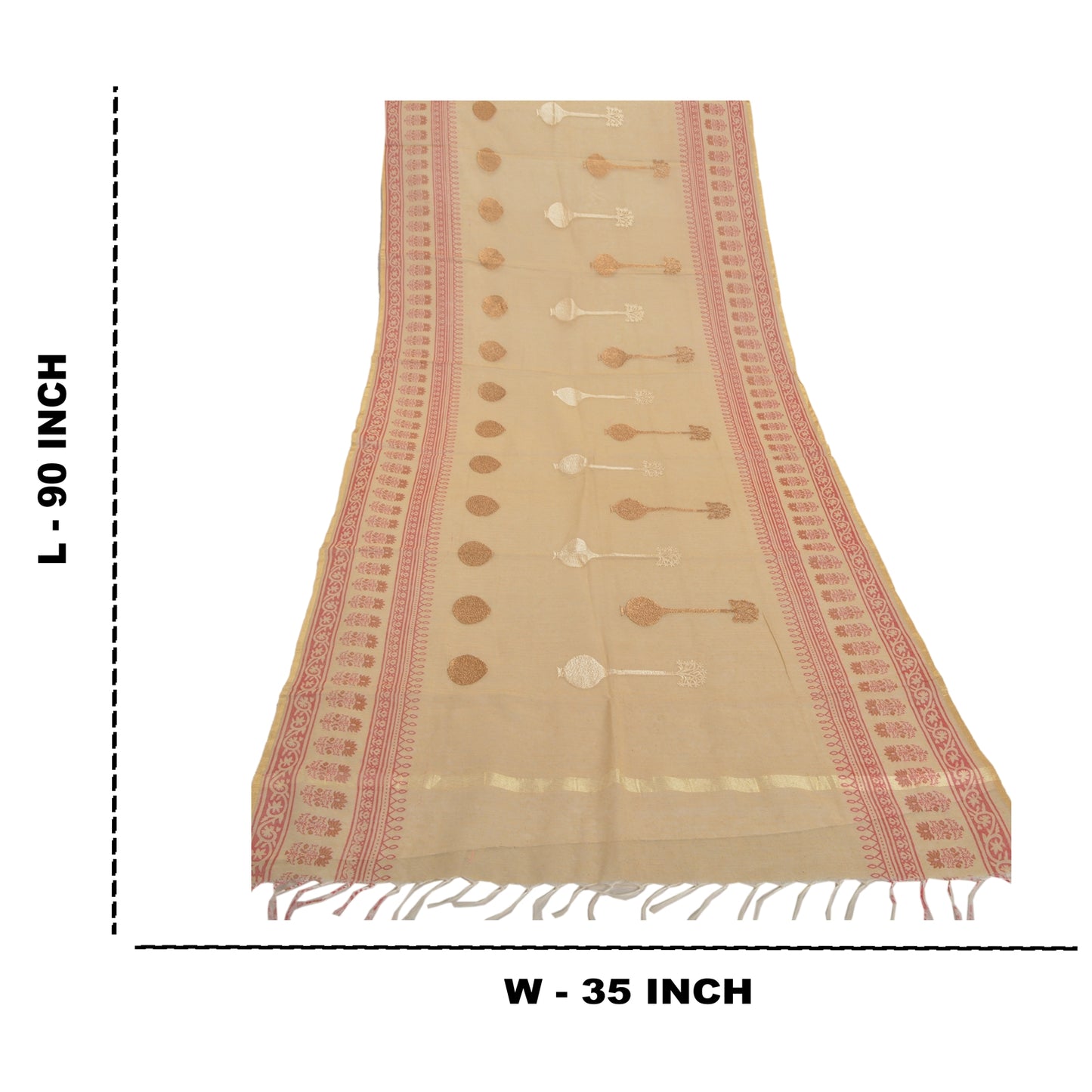 Sanskriti Vintage Dupatta Long Stole Handloom Handloom Cream Block Printed Scarves